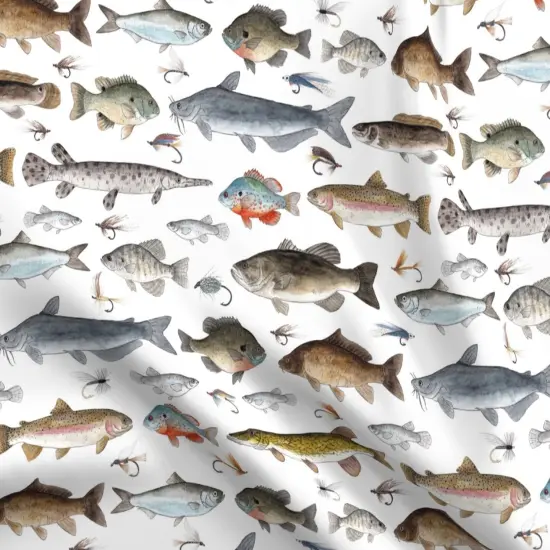 Various Fabrics by the Yard or Fat Quarter Fish Fishing Salmon Cabin Trout Fisherman Lures Sunfish Tackle Crappie Stream Muskie Sturgeon Custom Printed Fabric by Spoonflower {5}