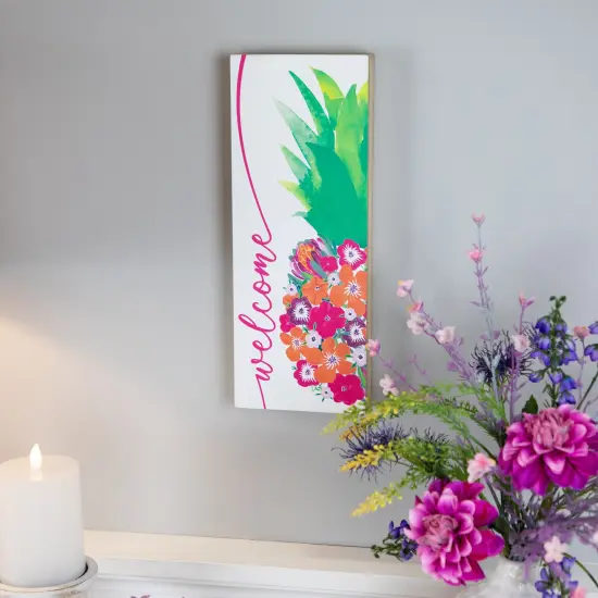 Northlight Floral Pineapple Welcome Wooden Wall Sign - 13" White {4}