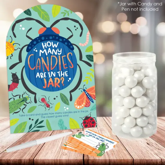 Big Dot of Happiness Buggin' Out - How Many Candies Bugs Birthday Party Game - 1 Stand and 40 Cards - Candy Guessing Game {3}