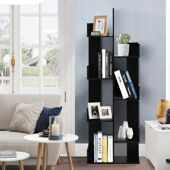 Costway 8-Tier Bookshelf Bookcase w/8 Open Compartments Space-Saving Storage Rack White/Black {2}