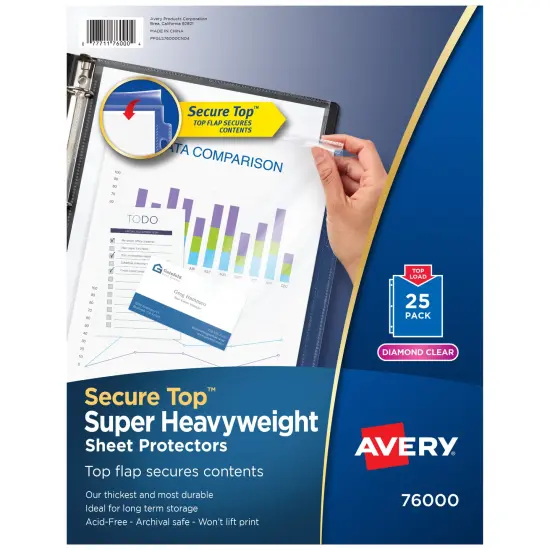 Avery Diamond Clear Secure Top Sheet Protectors, Super Heavyweight, 25 Page Protectors (76000) {1}