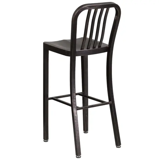 Merrick Lane Santorini 30 Inch Galvanized Steel Indoor/Outdoor Counter Bar Stool With Slatted Back And Powder Coated Finish Black-Antique Gold {4}