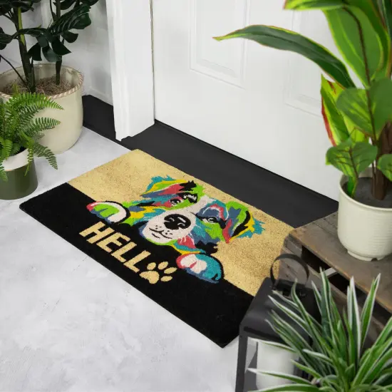 Northlight Ivory and Black "Hello" Multicolor Dog Outdoor Coir Doormat 18" x 30" {4}