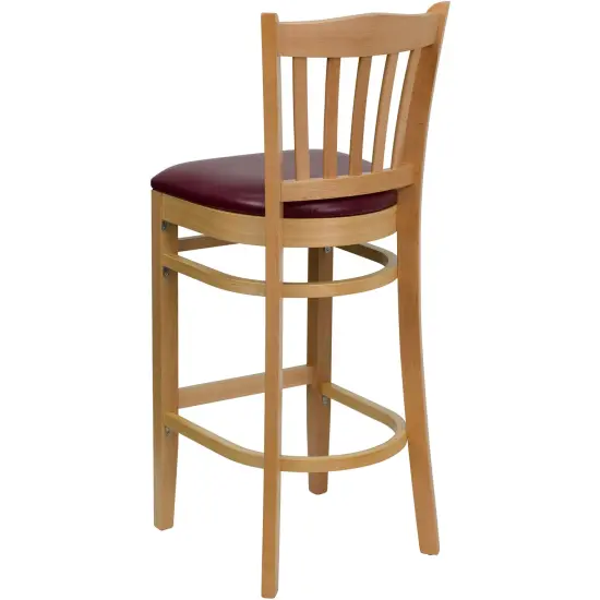 Emma and Oliver 2 Pack Vertical Slat Back Wooden Restaurant Barstool BurgundyVYL/Natural {3}