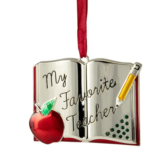 Northlight 3.25" Red Silver-Plated Favorite Teacher Christmas Ornament with European Crystals {1}