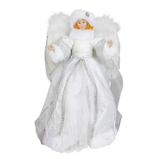 Roman 14" White Angel in a Sparkly Dress Christmas Tree Topper- Unlit {1}