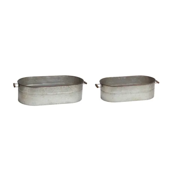 Melrose Set of 2 Metallic Gray Country Rustic Oval Containers 8" {1}