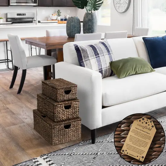 Casafield Water Hyacinth Rectangular Storage Baskets with Lids, Multipurpose Shelf Organization Totes for Bedroom, Bathroom, Laundry, Home Office {2}