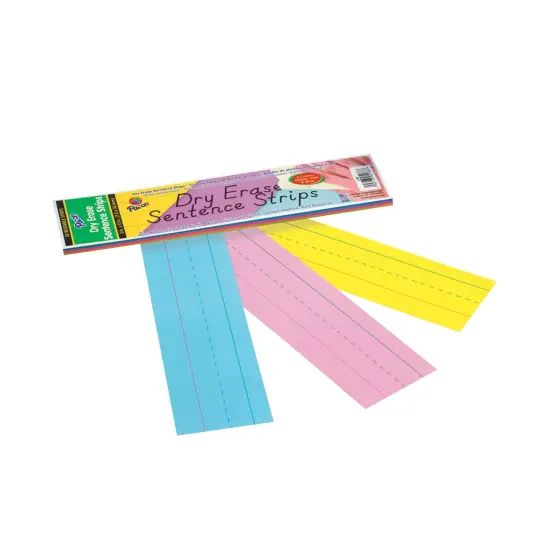 Dry Erase Sentence Strips, 3 Assorted Colors, 1-1/2" X 3/4" Ruled, 3" x 12", 30 Per Pack, 6 Packs {2}