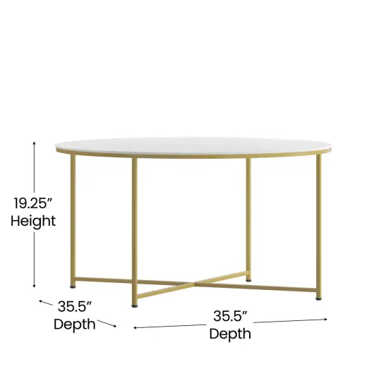 Merrick Lane Fairdale Round Coffee Table Set - 3 Piece Coffee Table Set with Crisscross Frame - Coffee Table & 2 End Tables White/Brushed Gold {3}