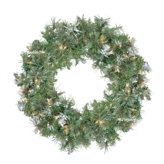 Northlight Pre-Lit Snow Mountain Pine Artificial Christmas Wreath - 24" - Clear Lights Green {1}