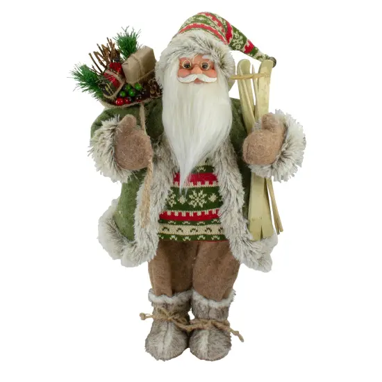 Northlight 18"Standing Santa Christmas Figure Carrying Skis and Presents Brown {1}