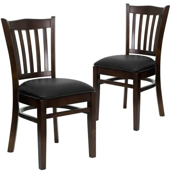 Emma and Oliver 2 Pack Vertical Slat Back Wooden Restaurant Chair BlackVinyl/Walnut {1}