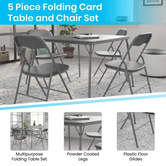 Emma and Oliver 5 Piece Folding Card Table and Chair Set Gray {2}