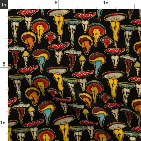 Various Fabrics by the Yard or Fat Quarter Mushrooms Black Background Cute Traditional Booty Custom Printed Fabric by Spoonflower {2}