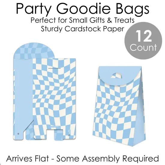 Big Dot of Happiness Blue Checkered Party - Gift Favor Bags - Party Goodie Boxes - Set of 12 {7}