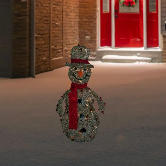 Northlight Lighted Glittered Snowman and Berries Outdoor Christmas Decoration - 28" Gold {3}