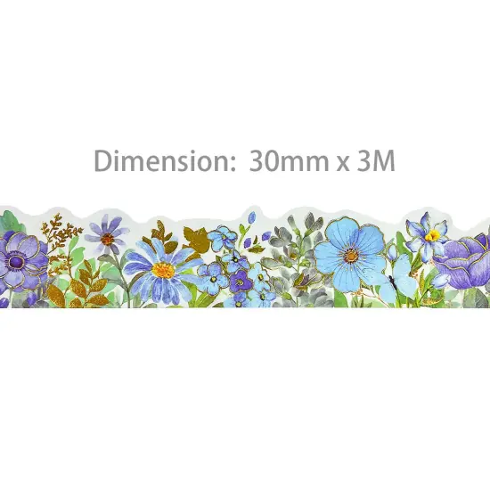 Wrapables Landscape Floral Metallic Gold Foil Washi Tape, 30mm x 3M Petite Blue {2}