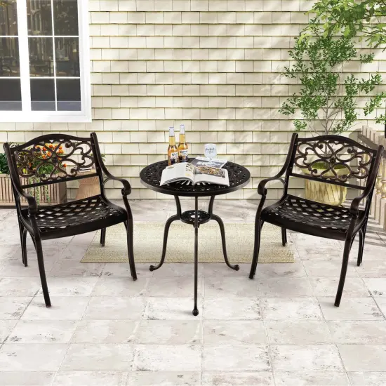 Costway 2/4 PCS Cast Aluminum Patio Chairs Set of 2 All Weather Outdoor Dining Chairs with Armrests Bronze {4}