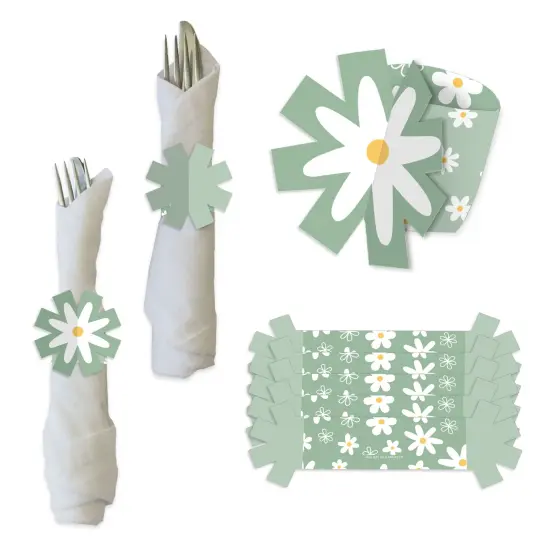 Big Dot of Happiness Sage Green Daisy Flowers - Floral Party Paper Napkin Holder - Napkin Rings - Set of 24 {1}