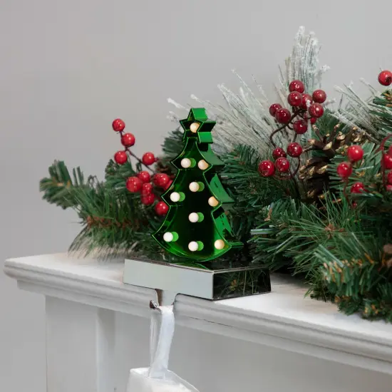 Northlight LED Lighted Shiny Christmas Tree Stocking Holder - 7" - Silver and Green {3}
