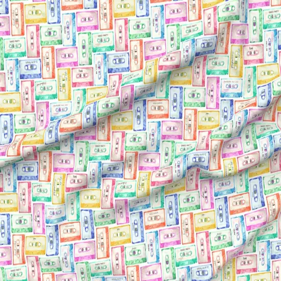 Various Fabrics by the Yard or Fat Quarter Watercolor Tape Cassette Retro Nostalgic Mixtape Rainbow Green Blue Yellow Audiotape Custom Printed Fabric by Spoonflower {6}