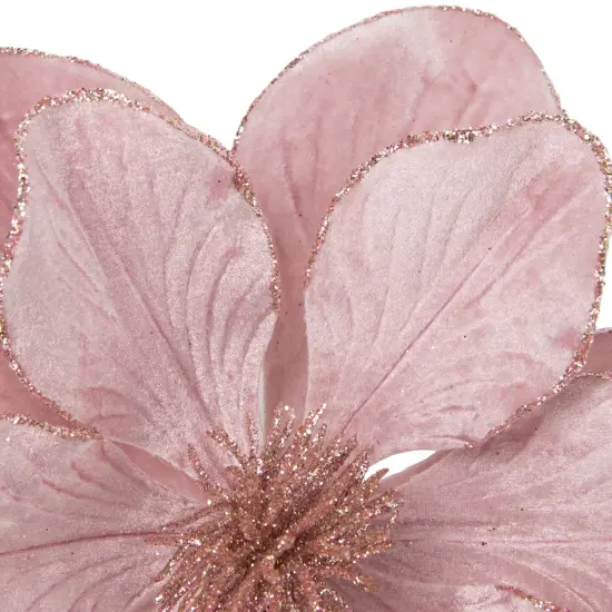 Northlight 23" Glittered Pink Magnolia Christmas Stem Spray {5}