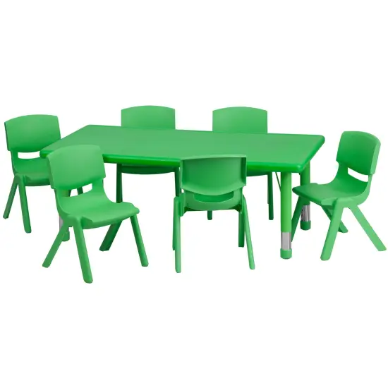 Emma and Oliver 24"W x 48"L Rectangular Plastic Height Adjustable Activity Table Set with 6 Chairs Natural {8}