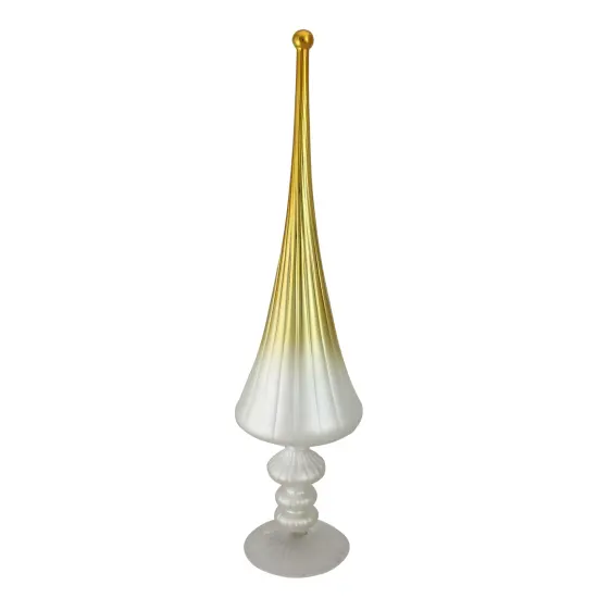 Roman 17.5" Silver and Gold Ombre Finial Glass Christmas Tabletop Decoration {1}