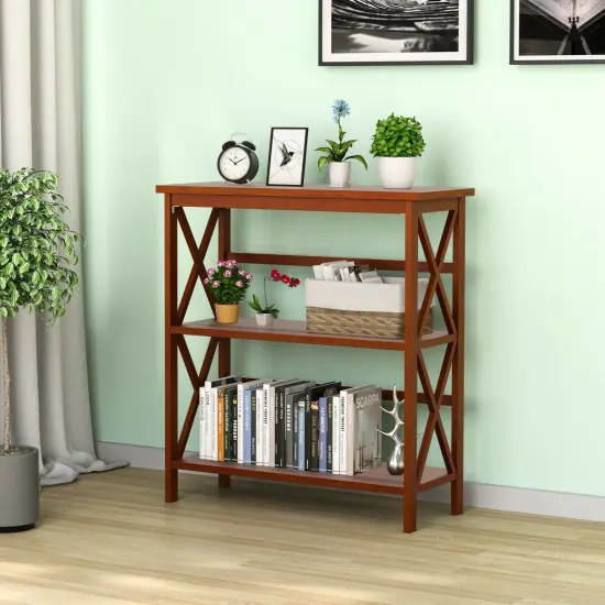 3-Tier Multi-Functional Storage Shelf Units Wooden Open Bookcase and Bookshelf Natural {2}