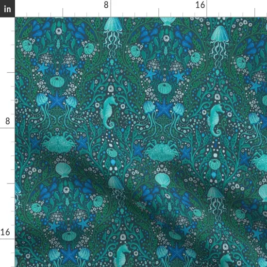 Various Fabrics by the Yard or Fat Quarter Blue Small Scale Ocean Aquatic Life Seahorses Seaweed Aqua Water Beach Coastal Jellyfish Sea Urchin Custom Printed Fabric by Spoonflower {2}