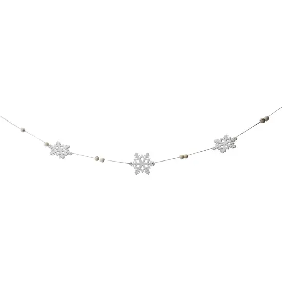 Northlight White Glitter Dusted Snowflake Christmas Garland with Wooden Beads - 5.25' {1}