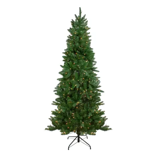 Northlight Real Touch&trade; Pre-Lit Artificial Altoona Pine Slim Christmas Tree - 7' - Clear Lights Green {1}