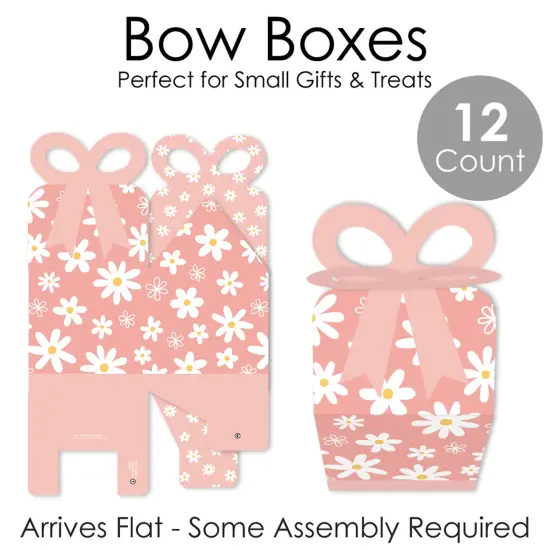 Big Dot of Happiness Pink Daisy Flowers - Square Favor Gift Boxes - Floral Party Bow Boxes - Set of 12 {7}