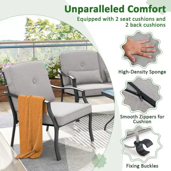 Costway 4 PCS Patio Metal Chairs Outdoor Dining Seat Heavy Duty with Cushions Garden Gray {6}