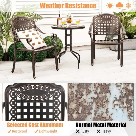Costway 4pcs Patio Cast Aluminum Armrest Chairs Dining Stackable Outdoor Bronze/White {5}