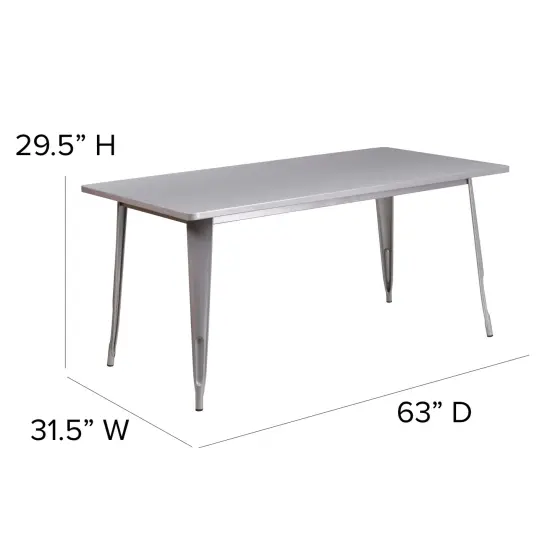 Emma and Oliver Commercial 31.5" x 63" Rectangular Colorful Metal Indoor-Outdoor Dining Table Silver {3}