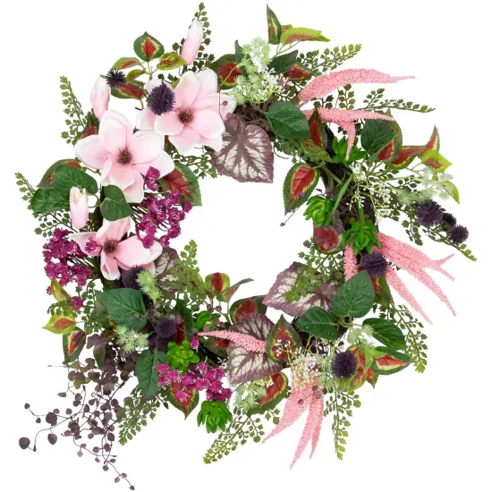 Northlight Artificial Astilbe and Thistle Mixed Spring Floral Wreath - 24" Green {1}