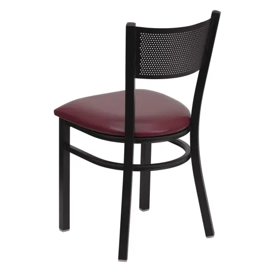 Emma and Oliver Grid Back Metal Restaurant Dining Chair BurgVYL/BlackMetal {3}