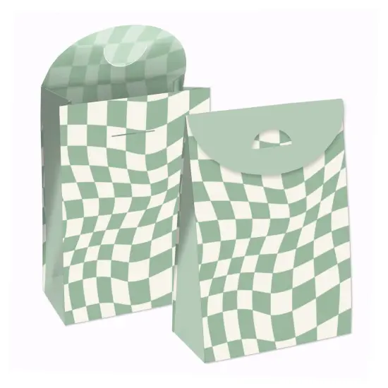 Big Dot of Happiness Sage Green Checkered Party - Gift Favor Bags - Party Goodie Boxes - Set of 12 {1}