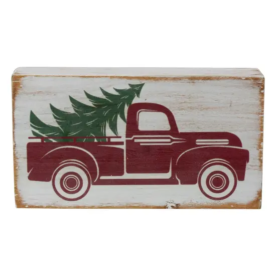 Northlight Wooden Block with Vintage Red Truck and Tree Christmas Decoration - 6" White {1}