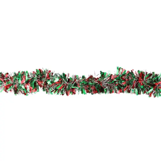 Northlight Wide Cut Tinsel Christmas Garland - 12' x 4" - Silver, Red and Green - Unlit {3}
