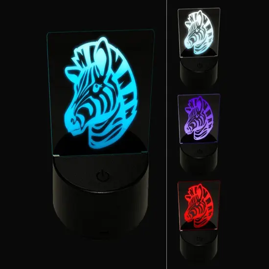 Striped Zebra Head 3D Illusion LED Night Light Sign Nightstand Desk Lamp {1}