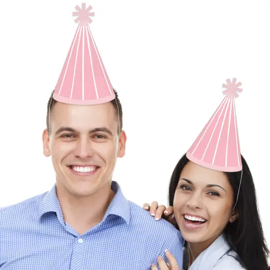 Big Dot of Happiness Pink Stripes - Cone Happy Birthday Party Hats for Kids and Adults - Set of 8 (Standard Size) {3}