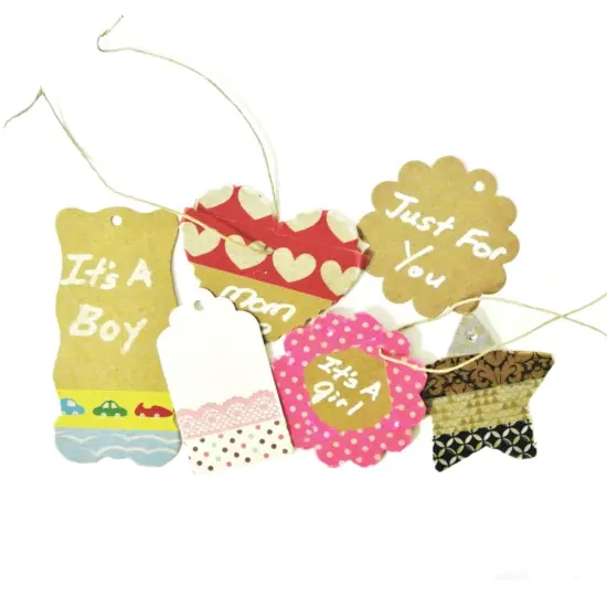 Wrapables 10 Gift Tags with Free Cut Strings, Scalloped Edge Yellow Small {4}