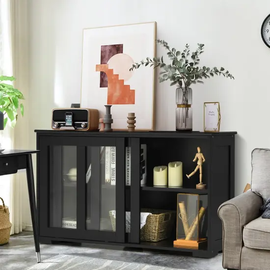 Sideboard Buffet Cupboard Storage Cabinet with Sliding Door Black {6}