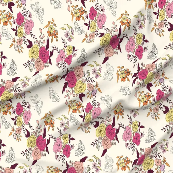 Various Fabrics by the Yard or Fat Quarter Pink Cream Yellow Butterflies Floral Orange Rose Daisy Crimson Sketchbook Hand Drawn Large Scale Botanical Kitsch Custom Printed Fabric by Spoonflower {6}