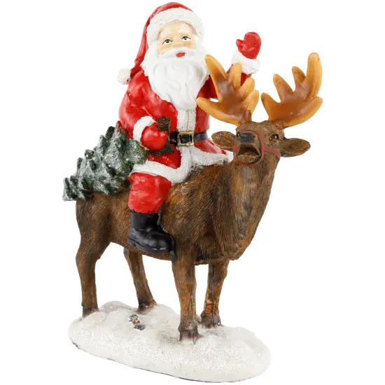 Northlight Santa Claus on a Reindeer Holding a Frosted Pine Tree Christmas Figurine - 8.25" Red {5}