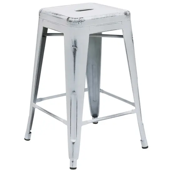 Merrick Lane Elba Series Metal Stool with Powder Coated Finish and Integrated Floor Glides White {1}