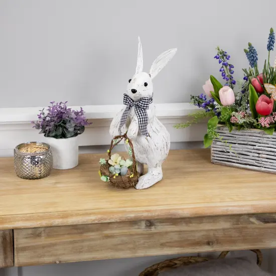 Northlight Rabbit with Easter Basket Decoration - 13" - Brushed White {4}